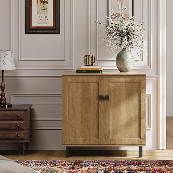 Buffet Sideboard Cabinet Farmhouse Modern Storage Cabinet with Adjustable Shelves for Kitchen, Coffee Bar, Living Room, Oak
