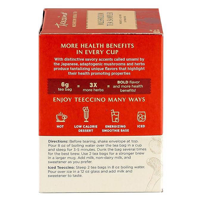 Teeccino Mushroom Herbal Tea - Mushroom Adaptogen Tea Sampler - 12 Tea Bags - Support Your Health With Mushrooms and Adaptogenic Herbs, Prebiotic, Caffeine Free, Acid Free
