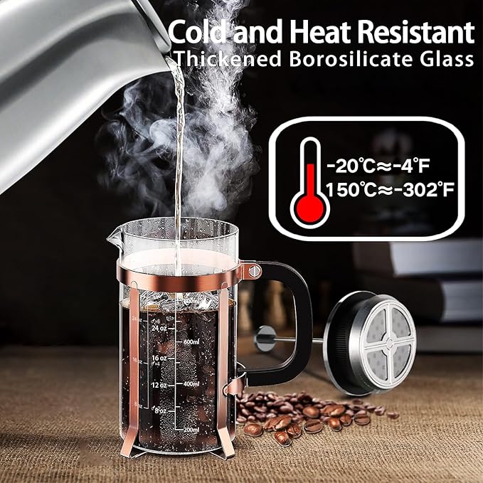 Standard Universal Design 34 oz French Press Replacement Glass Beaker, Fits Most Brands French Press Coffee Makers (1Quart / 1000ml / 5-6 Cup) Coffee Press Borosilicate Glass Water Bottle
