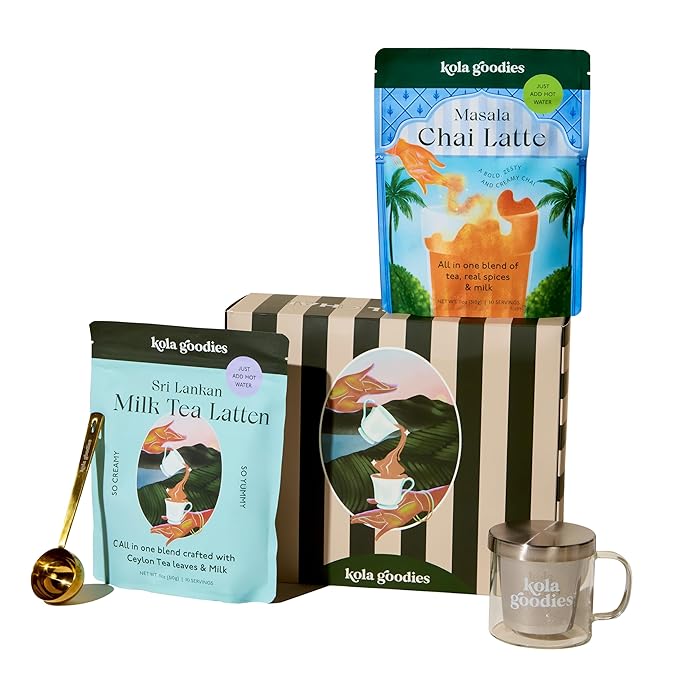 Lazy Girl Tea Kit – Chai Gift Set with Kola Goodies LazyCup Tumbler, Masala Chai & Milk Tea Blends – Loose Leaf Tea Latte Kit with Whole Milk – No Refined Sugar – Cozy Tea Gift Box