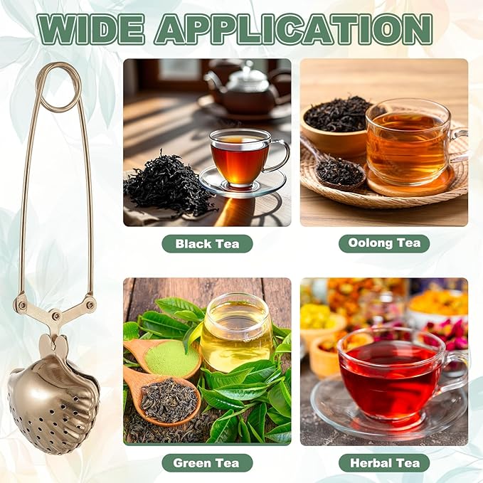 uxcell 1 Pcs Tea Infuser, Stainless Steel Loose Leaf Tea Infuser Filter, Long Handle Tea Steeper Strainers for Cup and Teapot for Tearoom Office Home, Shell Shaped Rose Gold