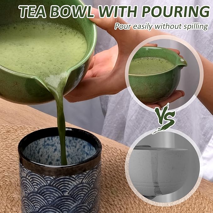 Joyscale Matcha Whisk Set, Matcha Set Whisk And Bowl, 8 Pcs Matcha Kit Set(Ancient Kiln Design), 14 OZ, Japanese Matcha Tea Set, Matcha Making Kit Gifts for Tea Lovers(Green)