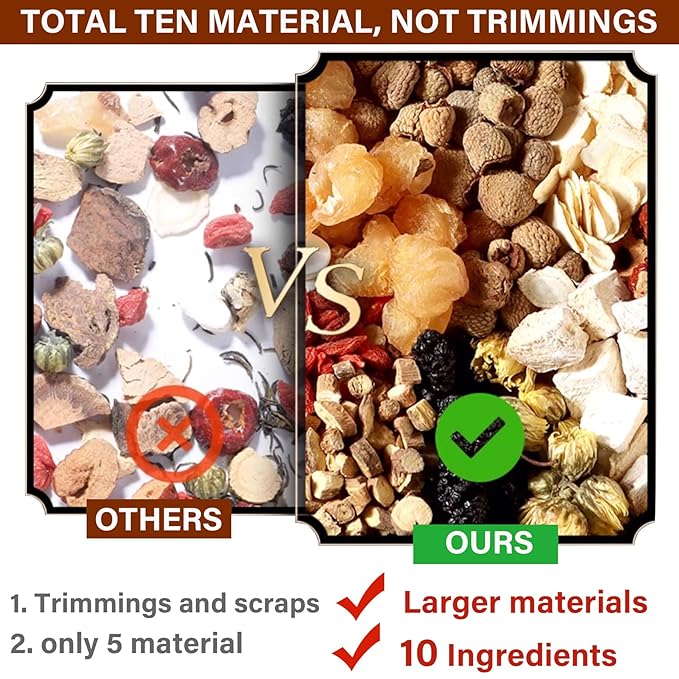 10 Bags Ginseng Ten Treasures Tea, Chinese Herbal Kidney Detox Tea for Men & Women, 10 Precious Ingredients Formula (260g,10 bags/Box)