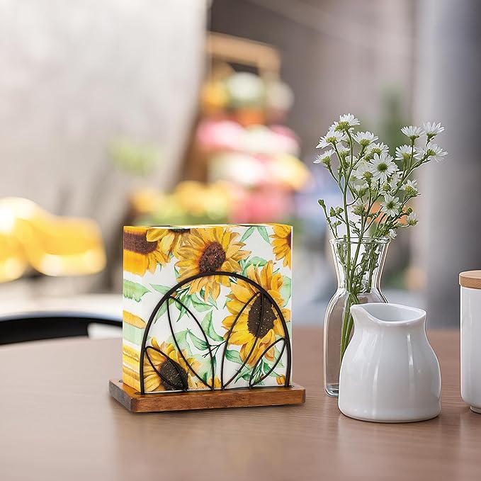 Wood Napkin Holder for Table, Standing Servilletero with Wooden Base for Square Paper, for Kitchen Cocktail Bar Dinning Countertop