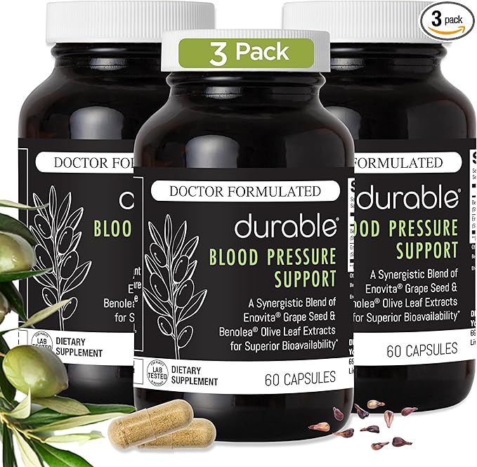 Durable Blood Pressure – Benolea Olive Leaf & Enovita Grape Seed Extract – Healthy Circulation, Nitric Oxide & Artery Support – Doctor Formulated, Vegan, Non-GMO, Made in USA (180 Capsules)