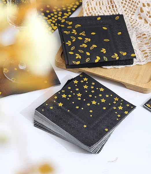 100 Black Napkins - 4 Assorted Designs l 3-Ply Cocktail Napkins Paper Folded 5 x 5 Inches l Bar Napkins Disposable Party Napkin for Wedding Baby Shower Birthday (Assorted Pink)