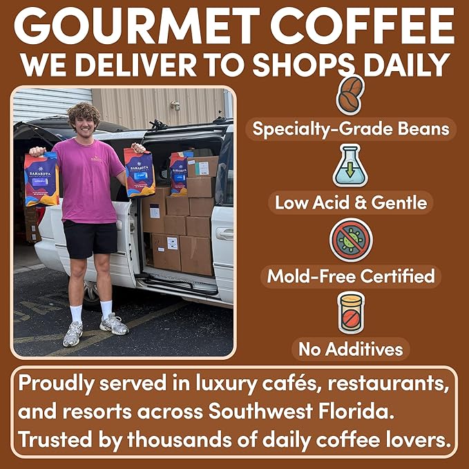 Sarasota Coffee Whole Bean Salted Caramel | Medium Roast Gourmet Flavored Coffee Beans | Low Acid, Mold Free, Specialty Grade Bulk Beans | 5lb (80 oz)