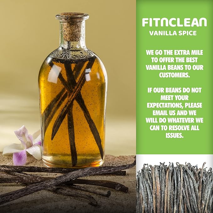 8oz Organic Madagascar Vanilla Beans Grade B for Extract. Certified USDA Organic. 5"-7" by FITNCLEAN VANILLA for Paste and Baking (1/2 Lb) Whole NON-GMO Pods