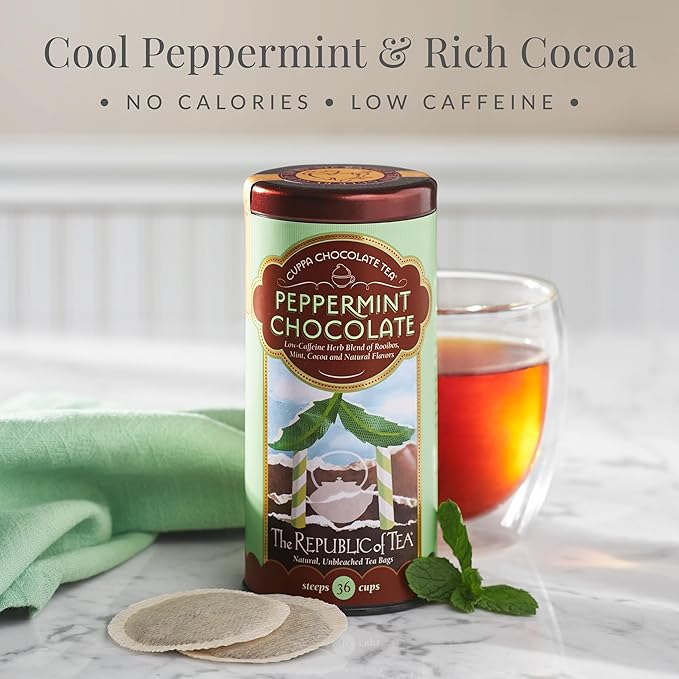 The Republic of Tea – Peppermint Cuppa Chocolate Tea Bags, Low-Caffeine, 250 Servings