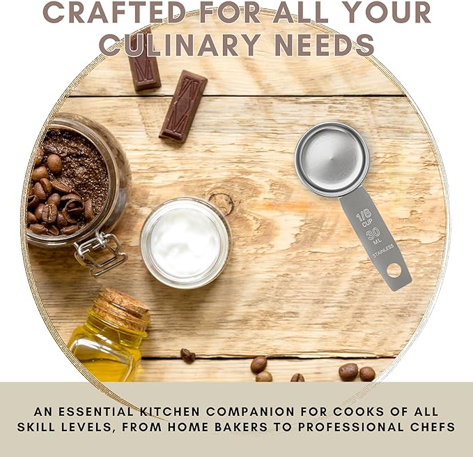 1/8 Cup Stainless Steel Measuring Cup | Sturdy Metal 30 ml | 30 cc | 1 oz | Single Cup for Wet and Dry Ingredients | Great for use as 1/8 Cup Coffee Scoop - 1 PK