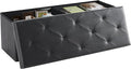 DUMOS 43 Inches Foldable Storage Ottoman Bench, Foot Rest Stool, Synthetic Leather Storage Chest with Thicker Foam Padded Seat for Entryway Living Room, Modern Black