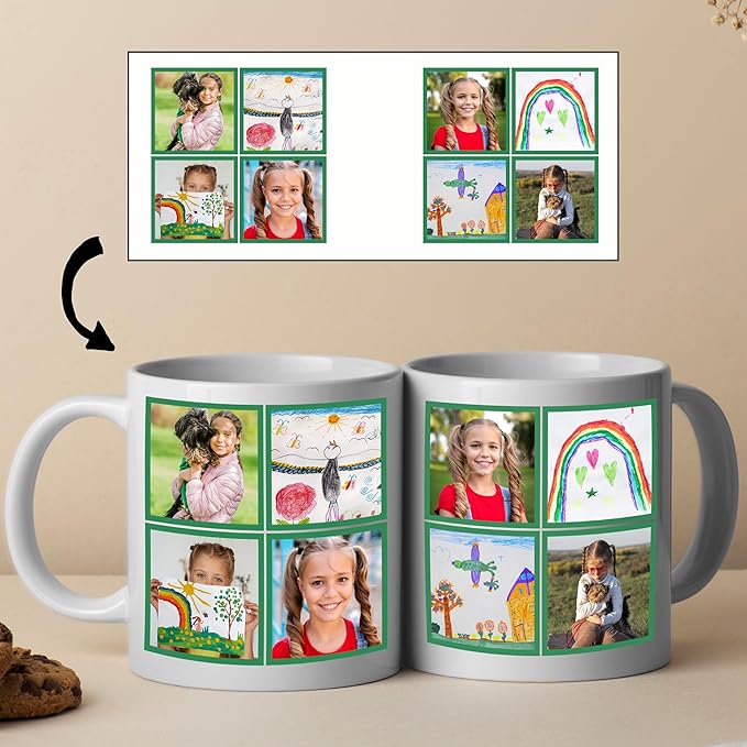 Custom Photo Ceramic Coffee Mug, Jumbo Sized-20oz, Glossy or Matte Finish (8 Frame)