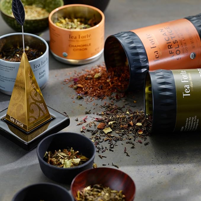 Tea Forte Caramel Nougat Premium Loose Leaf Caffeinated Black Tea Blend Canister, Makes 35-50 Cups, Round Canister
