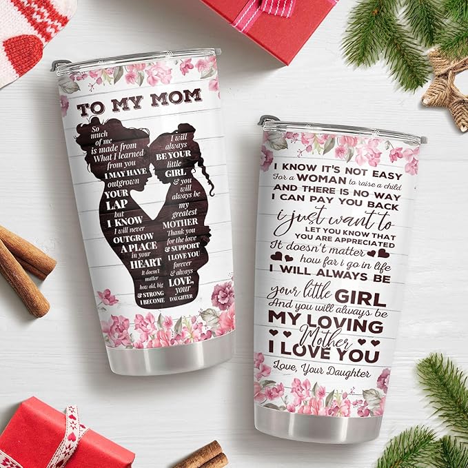 34HD Letters To Mom Tumbler with Lid, 20 oz Stainless Steel Vacuum Insulated Mommy Cup, Mama Coffee Mug, Mom Gifts from Daughter on Birthday Mothers Day Christmas