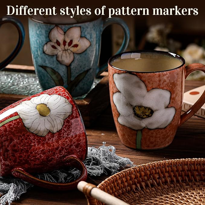 Maxdot 2 Pcs 12oz Ceramic Coffee Mugs Sets Glazing Process Cappuccino Mug Floral Ceramic Tea Cups Christmas Housewarming Idea Gift for Women Porcelain Cup for Coffee, Cocoa, Tea, Latte (Vintage)