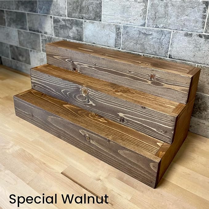 Handmade Tiered Display Shelving - Three Tier Bar Display - Bar Organizer - Liquor Bottle Display (30" without Back, Special Walnut)