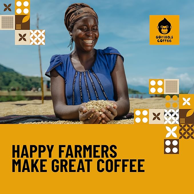 Gorilla's Coffee 100% Arabica - Dark Roast Whole Bean Coffee, Fair Trade, Full Bodied, with Notes of Dark Chocolate | Premium Rwandan Coffee | Rich, Flavorful, and Aromatic (500g/17.6oz)