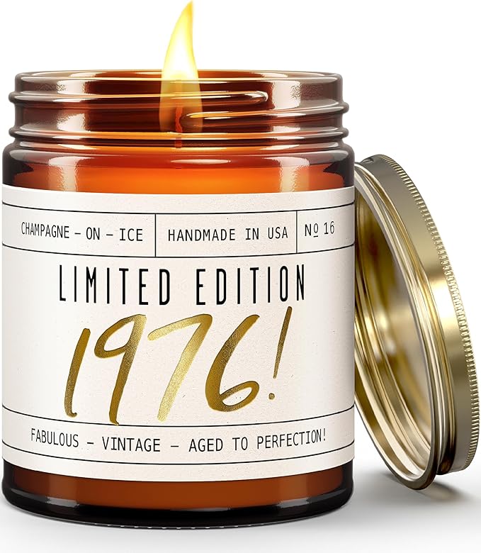 49th Birthday Gifts for Women - 'Limited Edition 1976' Soy Candle, w/Champagne on Ice I 49 Birthday Gifts for Women I 49th Gift for Her Ideas I 9oz Reusable Jar, 50Hr Burn, Made in USA