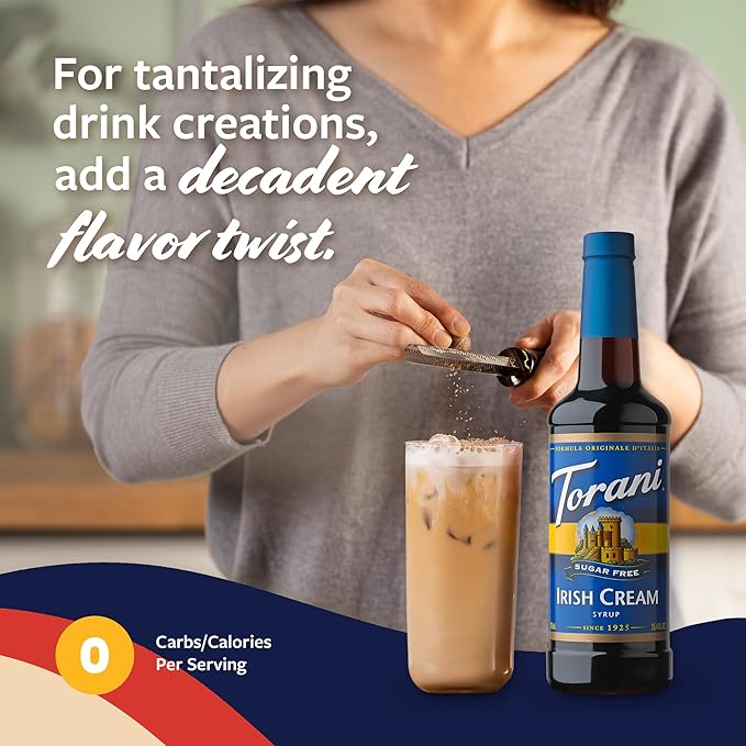 Torani Sugar Free Coffee Syrup, Irish Cream Syrup for Drinks, Zero Calorie, Pump Included, 25.4 Fl Oz