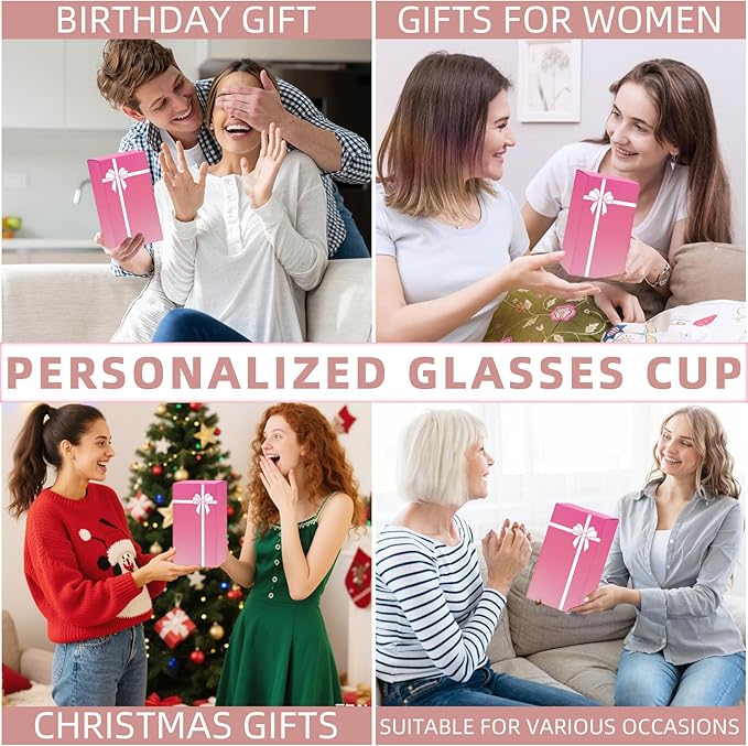 Personalized Gifts for Women,20oz Ribbed Glass Tumbler,Monogrammed Gifts for Women,Birthday Gift,Ice Coffee Mug,Christmas Gift for Mom Sister-W