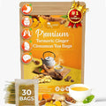 30 Bags Premium Turmeric Ginger Cinnamon Tea, Improve Digestion, Support Brain, Weight, Skin and Sleep, Eco-Conscious Tea Bags and Premium Natural Ingredients. Turmeric Ginger Herbal Tea. No Sugar, No Caffeine, No Gluten, Vegan.