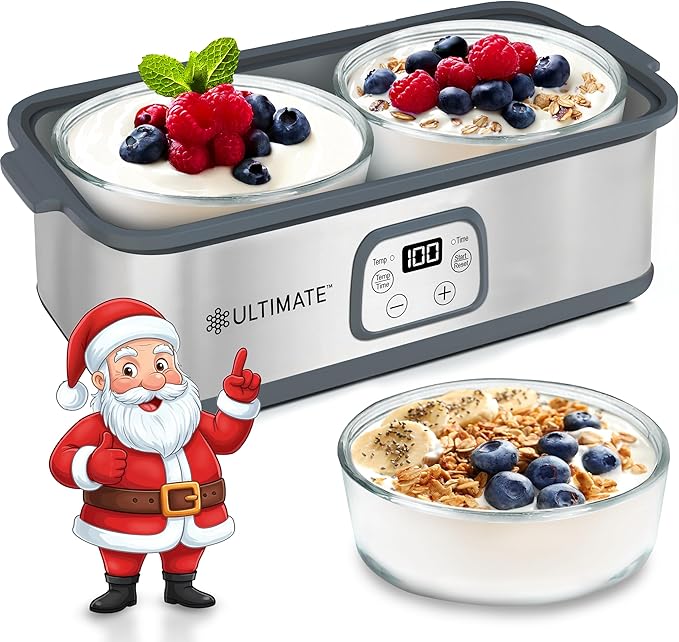 Ultimate Probiotic Yogurt Maker w/Adjustable Time & Temp Control - Make Trillions of Live Probiotics (Two 1-Quart Containers) - Best Xmas Gifts & Presents for Men & Women - ULTIMATE LIFETIME WARRANTY