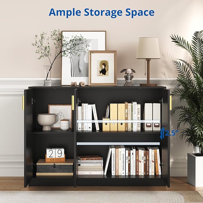 Cozy Castle Buffet Cabinet with Storage, Accent Storage Cabinet with Doors and Shelves, Wood Coffee Bar Sideboard Console Table for Kitchen Living Room Entryway Hallway, 35.4" Tall Black