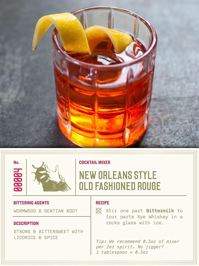 Bittermilk No.4 New Orleans Style Old Fashioned Rouge – Old Fashioned Mix - All Natural Handcrafted Cocktail Mixer – Makes 17 Cocktails