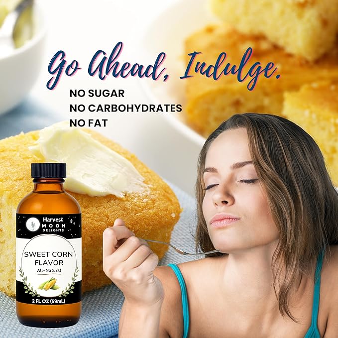 Natural Sweet Corn Flavor Extract - 2 oz - Water-Soluble - By Harvest Moon Delights - Sweet Corn Extract for Baking Keto Cornbread - Zero Sugar, Zero Carbohydrates, Gluten-Free