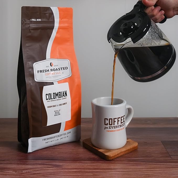 Fresh Roasted Coffee,100% Colombian, 2 lb (32 oz), Medium Roast, Kosher, Whole Bean