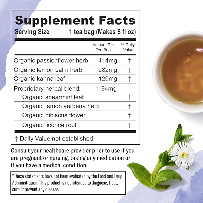 Numi Organic De‑Stress Herbal Tea 48 Tea Bags Caffeine Free Blend with Spearmint Passionflower Lemon Verbena Lemon Balm Hibiscus and Licorice for Relaxation and Calm