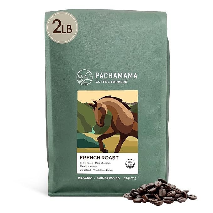 Pachamama Organic Coffee - French Roast Dark Roast Whole Bean Coffee - 2 lb - Farmer Owned & Regenerative