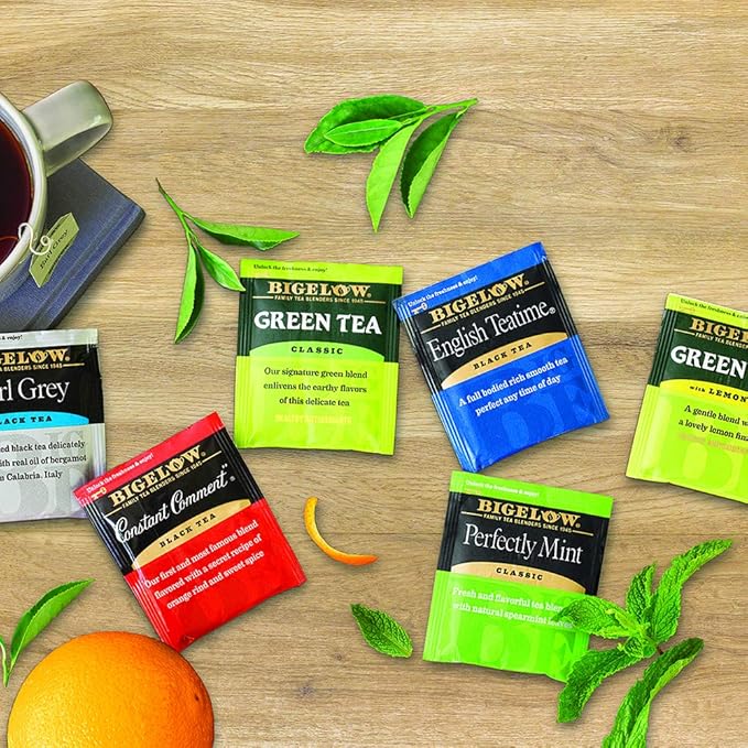Bigelow Tea Collection Black & Green Teabags Box, Caffeinated, Packaging & Flavor Assortment May Vary, Assorted, 18 Count, Pack of 6