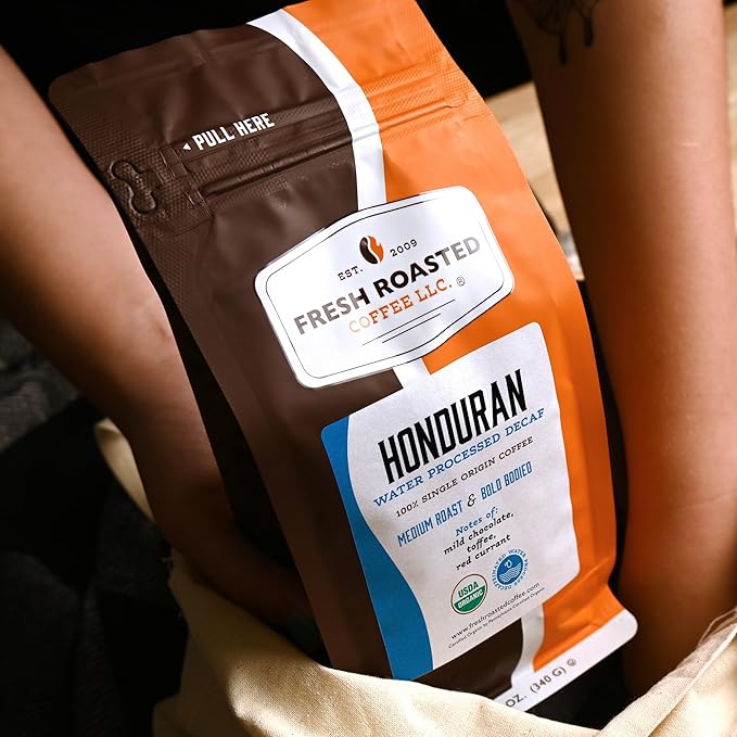 Fresh Roasted Coffee, Organic Honduran Water-Processed Decaf | USDA Organic, 100% Single Origin, Kosher | Medium Roast 12 oz Whole Bean