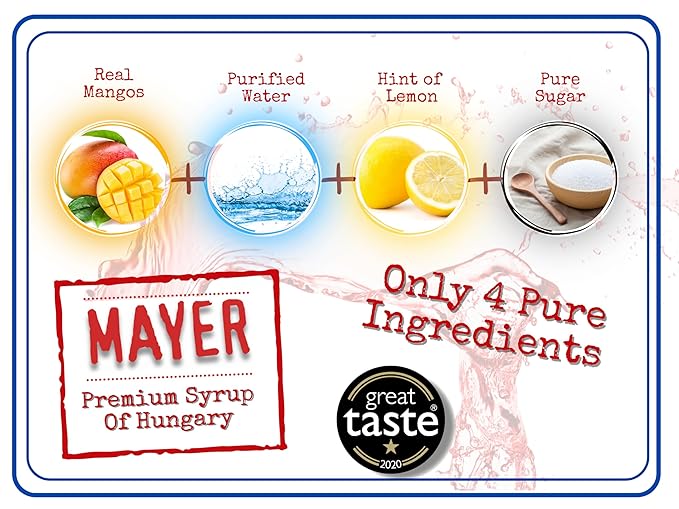 Mayer Mango Syrup for Drinks, Award-Winner, Premium Hungarian Fruit Syrup for Cocktails, Smoothies, Lemonade, Desserts - Crafted with 100% Real Fruits - Rich Taste, No Artificial Flavor, No Additives -Award Winning Artisanal Beverage 16 Oz, 1Pack