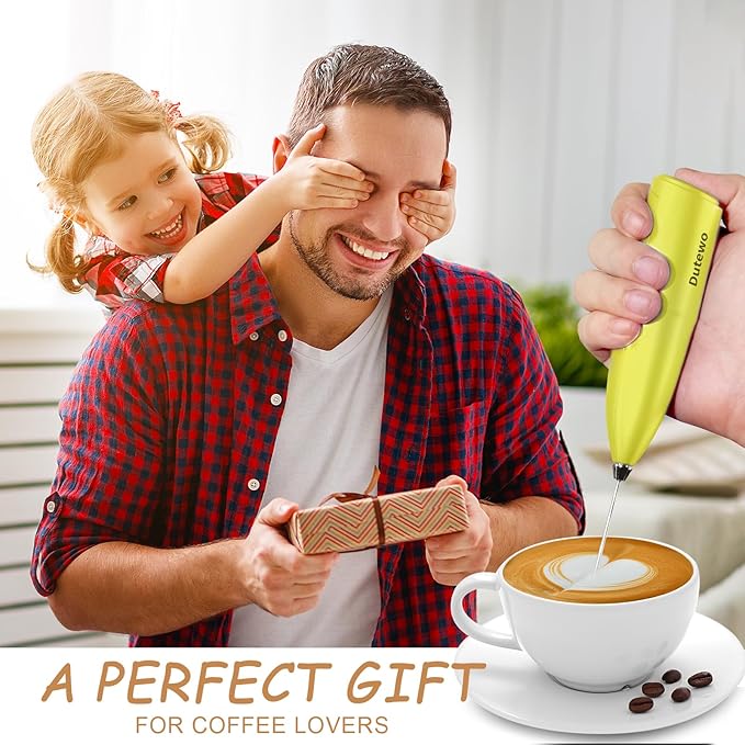 Hand Mixer Milk Frother for Coffee - Dutewo Frother Handheld Foam Maker for Lattes, Electric whisk Drink Mixer Mini Foamer for Cappuccino, Frappe, Matcha, Hot Chocolate, Yellow 394C