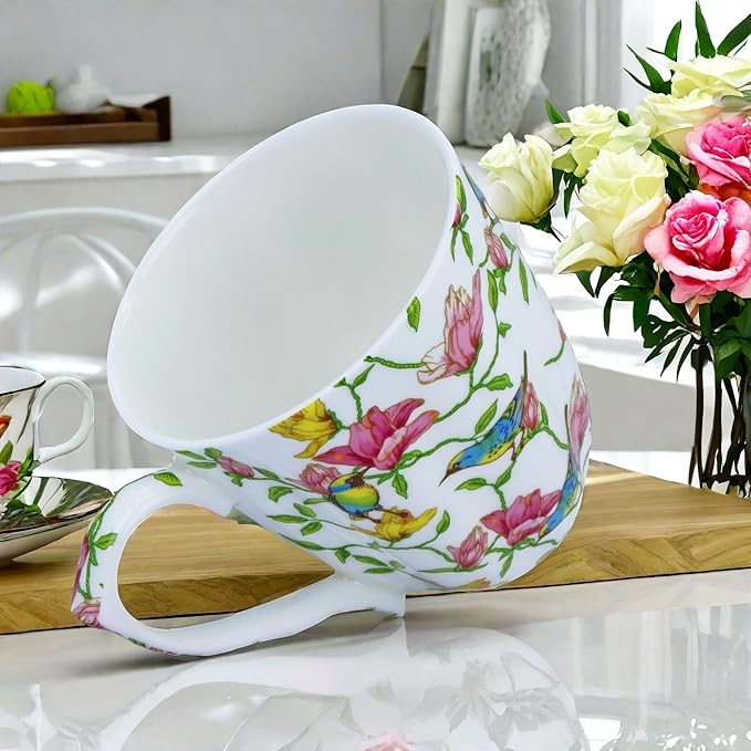 13oz Bone China Floral Mug Bone China Coffee Mugs Bone Teacup Christmas Mugs Birthday Gifts for Women Mom Friends Coworker