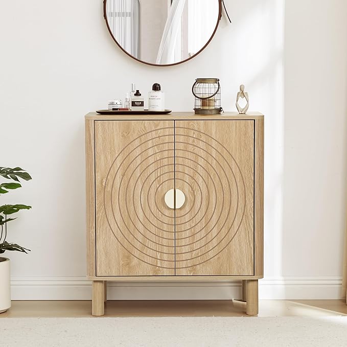 Sideboard Buffet Cabinet, Kitchen Sideboard Cabinet with 2 Doors and Adjustable Shelf, Wood Coffee Bar Console Table for Living Room, Dining Room, Hallway (Natural)