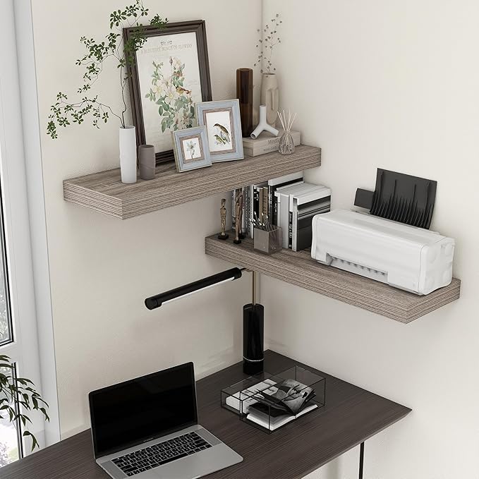 Deep Floating Shelves | 36 Inch Grey Floating Shelves Set of 2 | 12 Inch Deep Rustic Wood Shelves for Wall | 36" W x 12" D Grey Shelves for Living Room Bathroom Laundry Room Kitchen