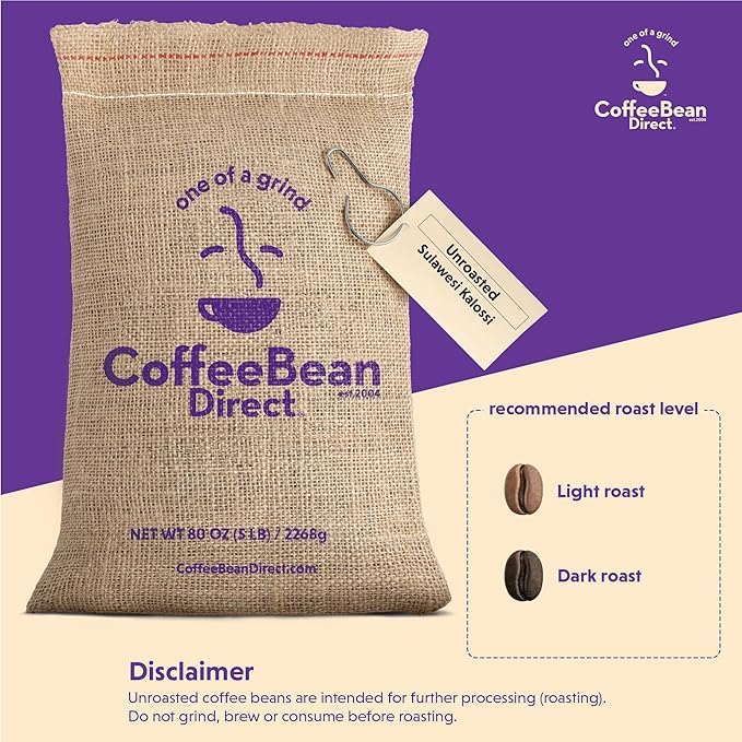 Coffee Bean Direct Unroasted Sulawesi Kalossi, 5 Pound (Pack of 1)