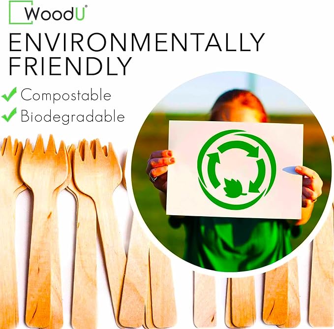 Mini wooden spork disposable Perfect for Dessert, Appetizers, Cocktails, Eco-Friendly spork wood for sample & tasting, Biodegradable & compostable | 100% All-Natural - Pack of 100-4” by WoodU