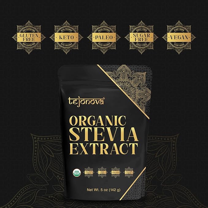 tejonova Organic Stevia Powder, 5oz, Stevia Sweetener, Stevia Organic, Stevia Extract Powder, Zero Calorie Sweetener, Stevia Sugar Substitute, Pure Stevia No Additives, 1014 Servings