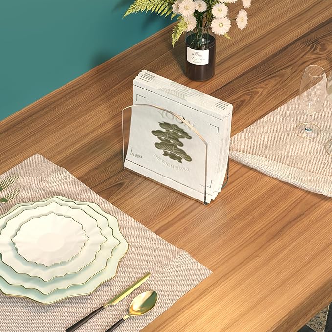 Napkin Holder, 2 Pack Clear Acrylic Napkin Tissue Holder for Table,Tissue Paper Cocktail Napkin Holder for Kitchen, Dinner Napkin Dispenser for Bar, Restaurant