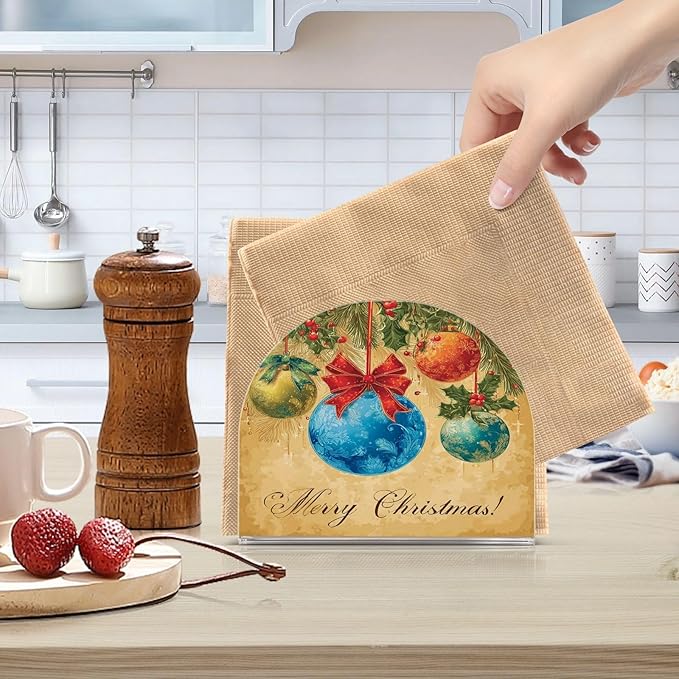 Retro Christmas Tree Napkin Holder for Table Paper Cocktail Napkin Holders for Kitchen Dinning Acrylic Dinner Napkin Dispenser for Dinner Home Decor Bar 2 Pack