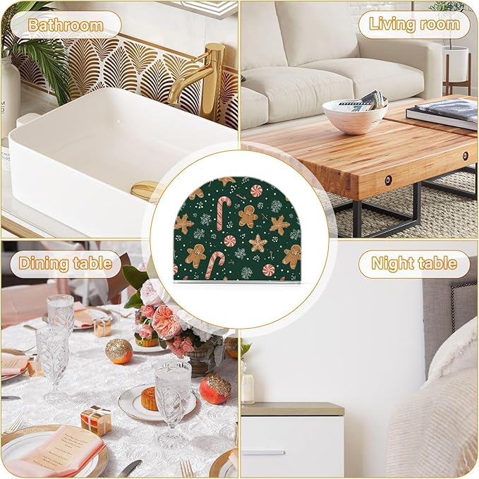 Christmas Gingerbread Snowflakes Napkin Holder for Table Paper Cocktail Napkin Holders for Kitchen Dinning Acrylic Dinner Napkin Dispenser for Dinner Home Decor Bar 2 Pack