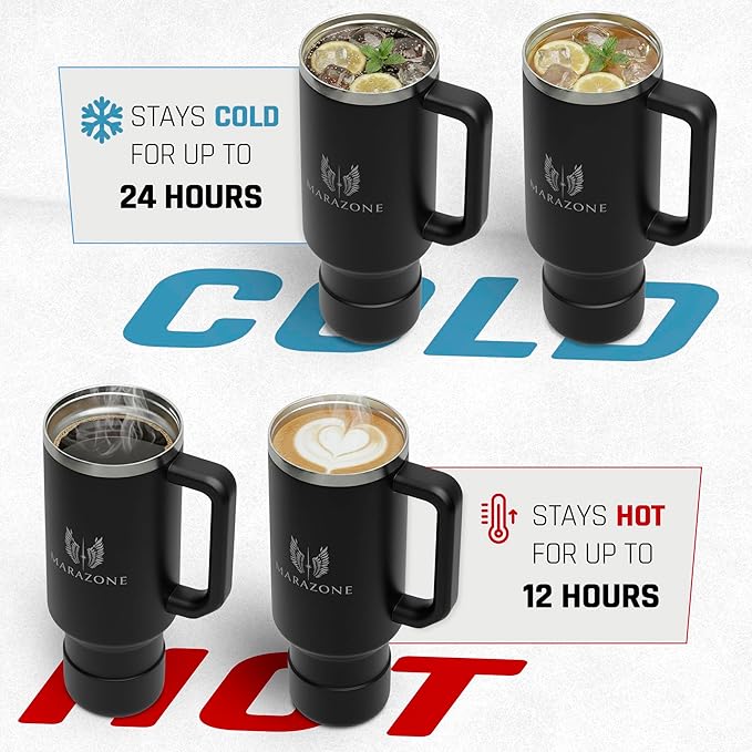 40 oz Insulated Tumbler with Handle and Straw – Stainless Steel Double Wall Vacuum Cup Fits Car Cup Holder, Hot Cold Travel Mug, BPA Free Reusable Water Bottle for Men Women - Midnight Black