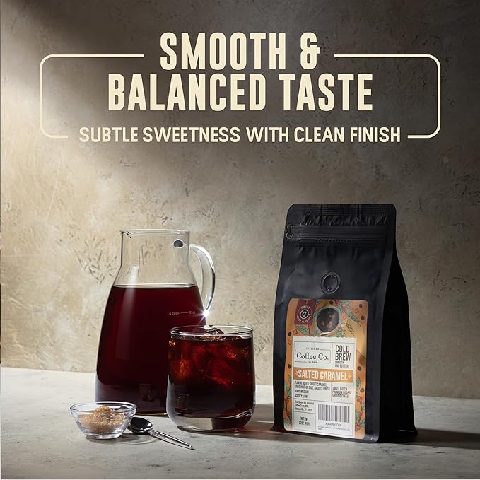 Inspired Coffee Co Cold Brew Coffee - Salted Caramel Flavored - Coarse Ground Beans For Perfect Medium Roast Low Acid Smoother Taste - 100% Arabica Grounds 12 oz. brew Resealable Bag