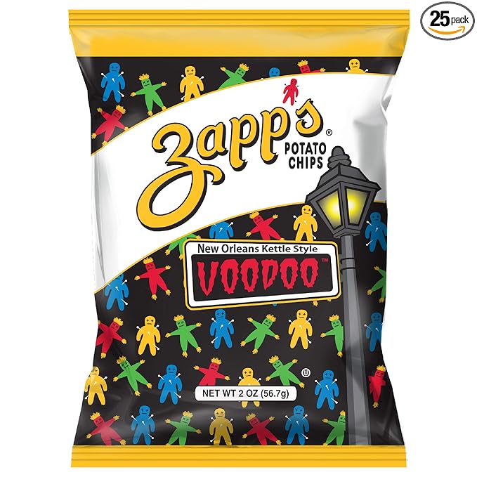 Zappâ€™s New Orleans Kettle-Style Potato Chips, Voodoo Flavor â€“ Crunchy Chips with a Spicy Kick, Great for Lunches or Snacking on the Go, 2 Ounce (Pack of 25)