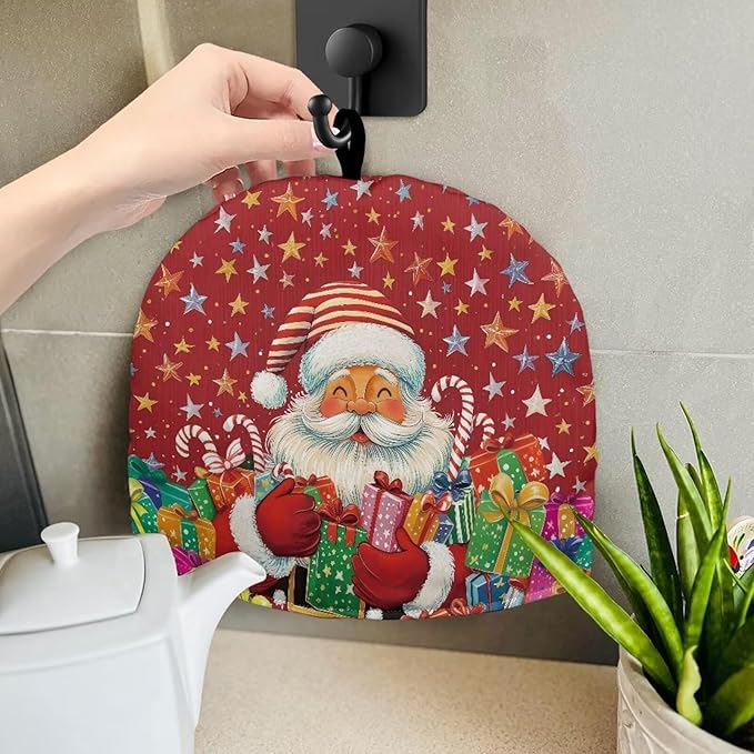 Santa Claus and Presents Kettle Cover Small Tea Pot Cozy Cover with Keep Warming Fashion Teapot Insulated Teapot Dust Protector Kitchen Accessories for Home Decorative Tea Kettle Dust Cover