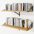 Deep Wall Shelves 36"W x 12"D Engineered Wood Floating Shelves for Wall, Sturdy Metal Bracket Bookshelves Home Decor Storage for Living Room Bedroom Bathroom Kitchen, Set of 2, Oak Finish